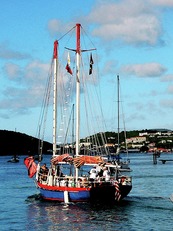 Boat Photograph - Caribbean - Red White and Blue Boat at St Thomas by Susan Savad