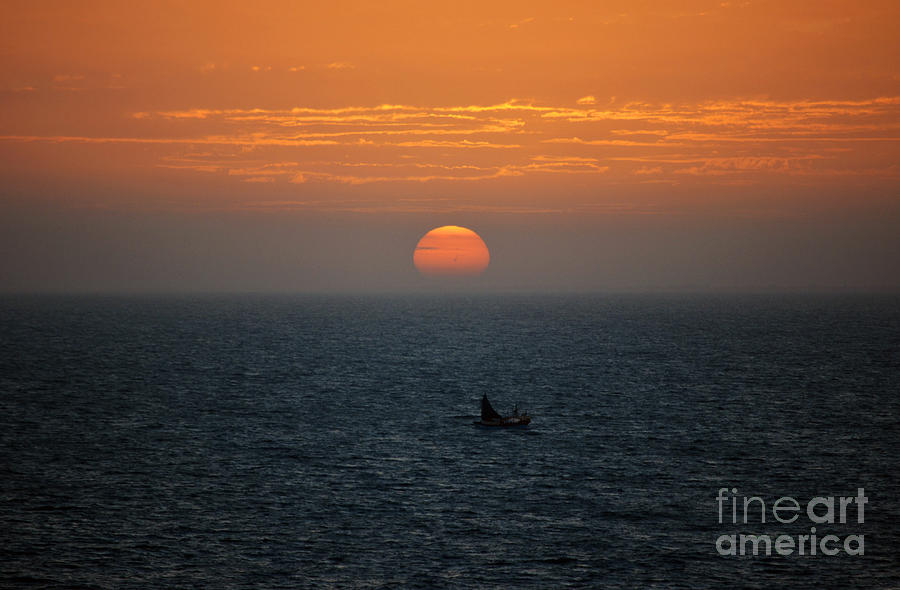 Caribbean Sunrise over Cozumel Mexico with Fishing Skiff in Foreground Photograph by Shawn OBrien