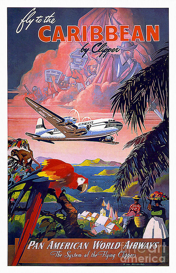 Caribbean Vintage Travel Poster Drawing by Jon Neidert