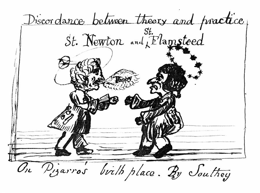 Book Photograph - Caricature Of Newton And Flamsteed by Royal Astronomical Society/science Photo Library