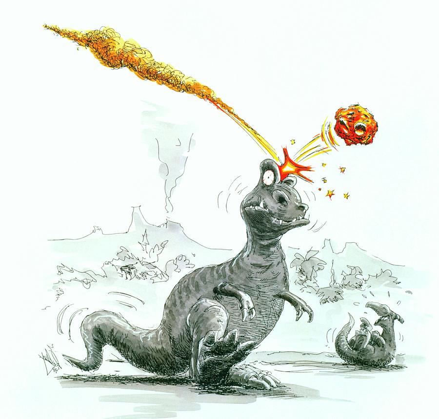 Caricature Of The Death Of Dinosaurs By Meteorite Photograph by Lutz Langedetlev Van Ravenswaay