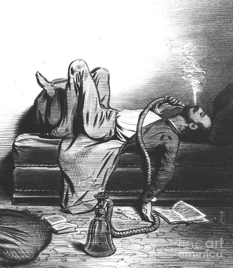 Book Drawing - Caricature of the Romantic Writer searching his inspiration in the Hashish by French School