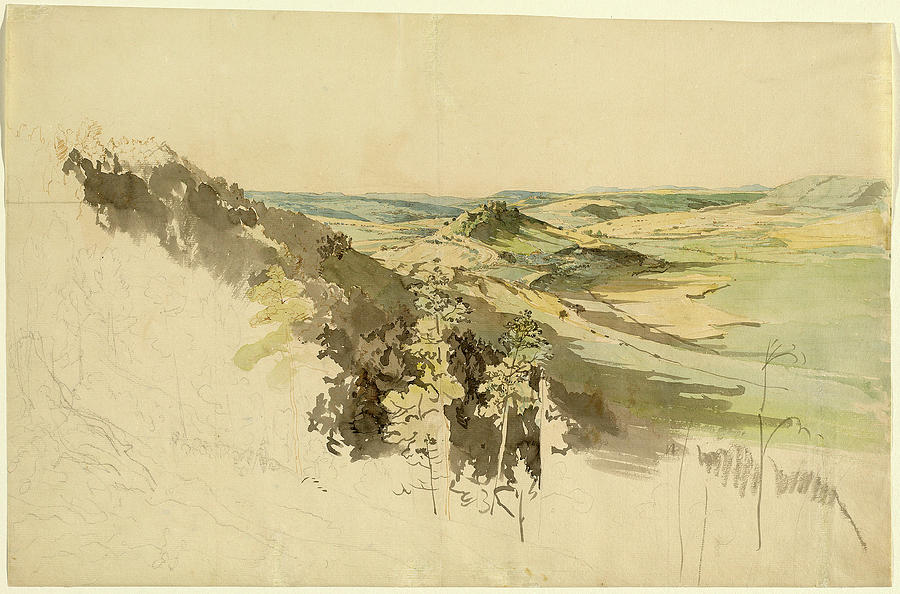 Castle Drawing - Carl Wagner German, 1796 - 1867, Hilly Landscape by Quint Lox