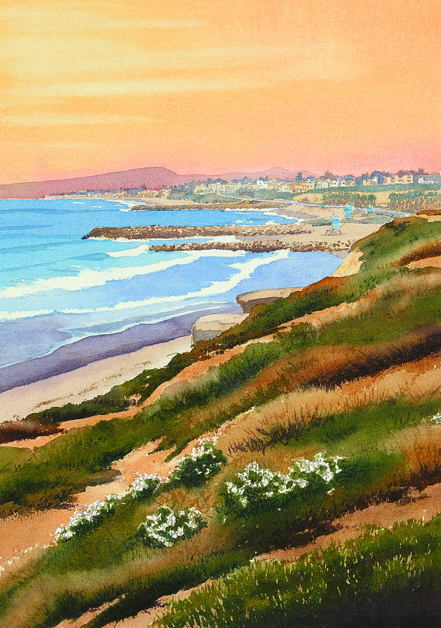 Carlsbad California Painting - Carlsbad Coastline by Mary Helmreich