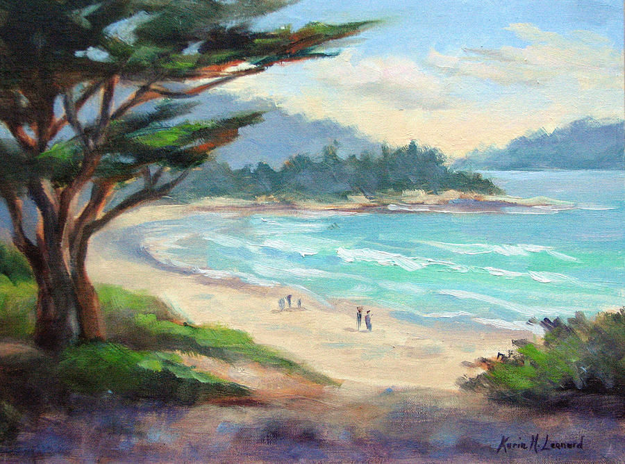 Beach Sunset Painting - Carmel Beach Evening Light by Karin  Leonard