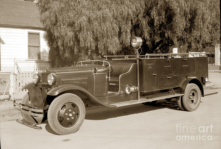 Pat Hathaway Photograph - Carmel Fire Department engine No. 3  circa 1933 by Monterey County Historical Society