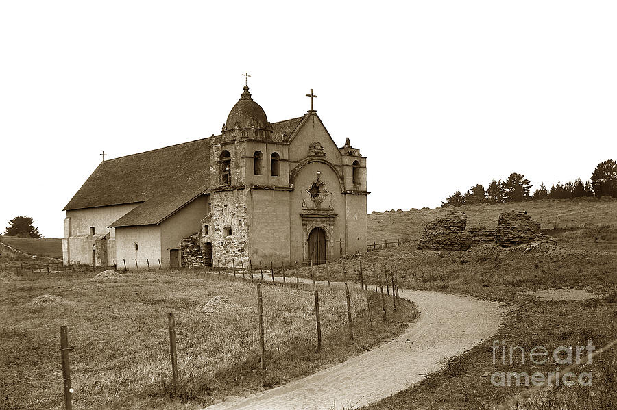 Sepia Photograph - Carmel Mission Monterey Co. California circa 1890 by Monterey County Historical Society