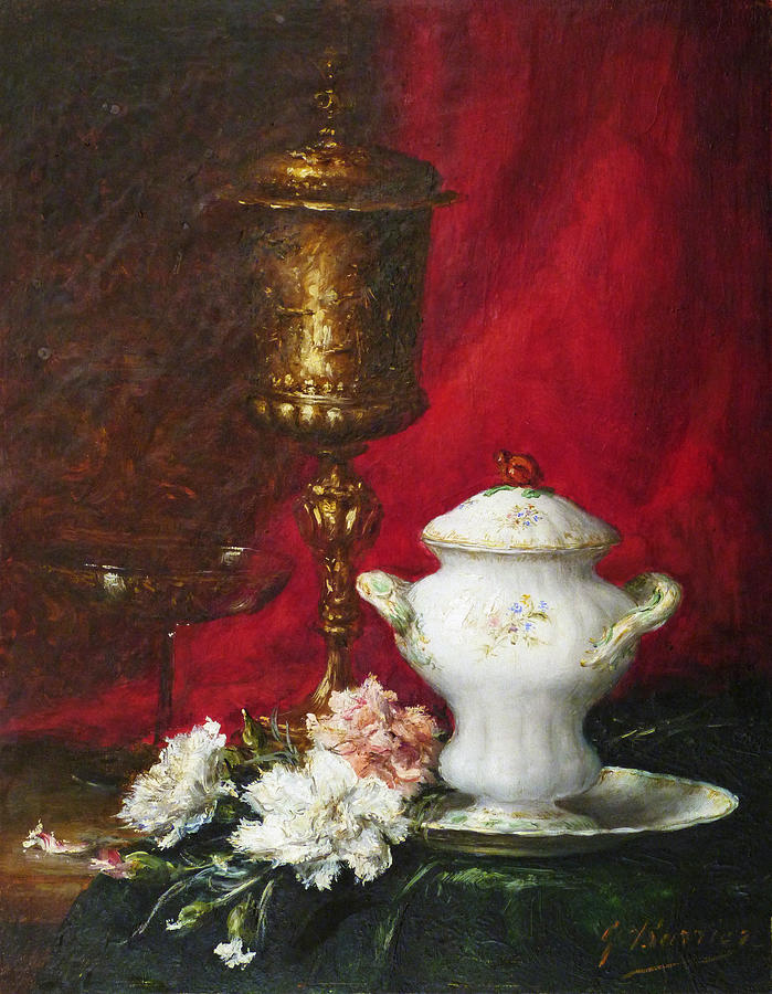 Carnations and Sugar Bowl Painting by David Lloyd Glover
