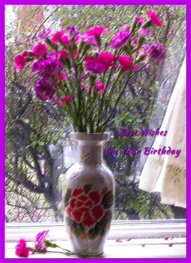 Carnations Birthday Greeting Digital Art by Joan-Violet Stretch