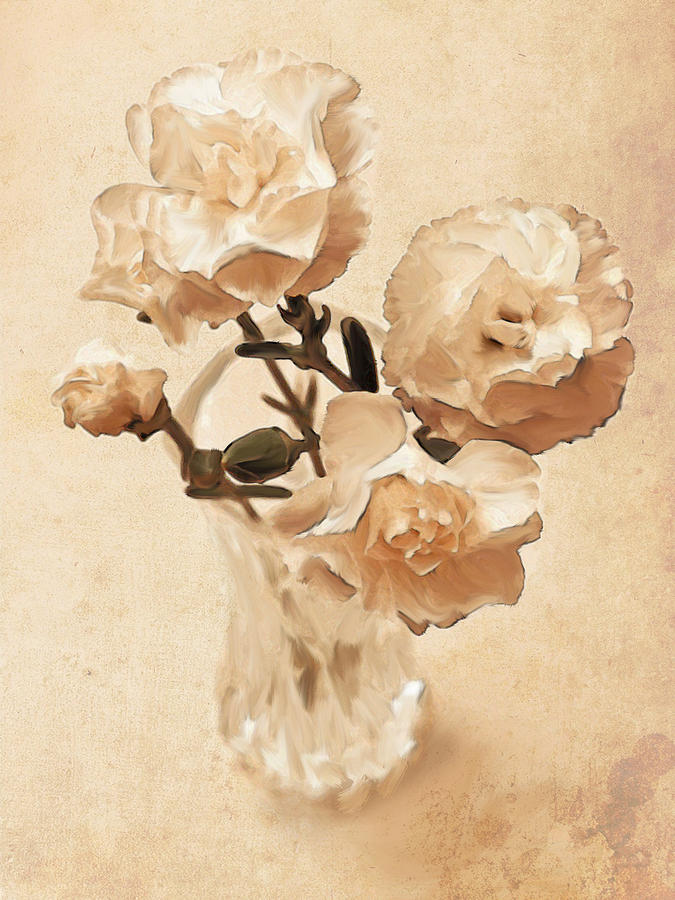 Flower Digital Art - Carnations in White by Sherie LaPrade