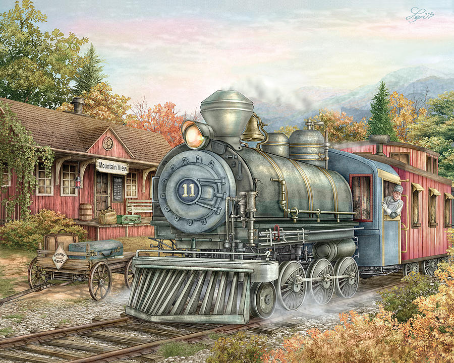 Mountain Painting - Carolina Morning Train by Beverly Levi-Parker