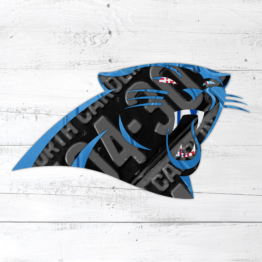 Panther Mixed Media - Carolina Panthers Football Team Retro Logo Recycled North Carolina License Plate Art by Design Turnpike