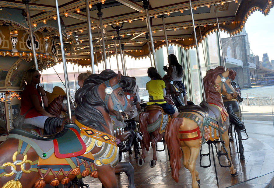 Carousel and the Brooklyn Bridge Photograph by Diane Lent