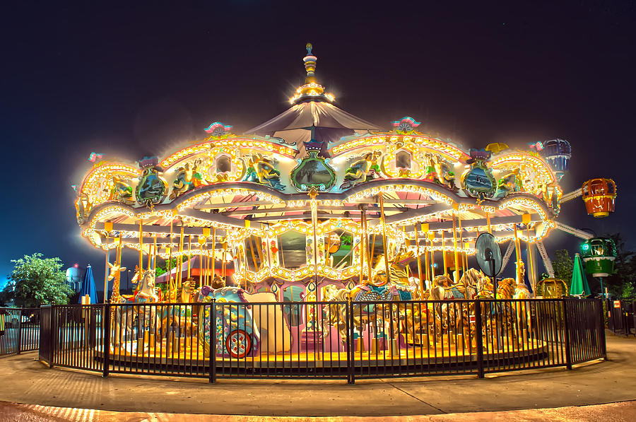 Carousel At Night Photograph
