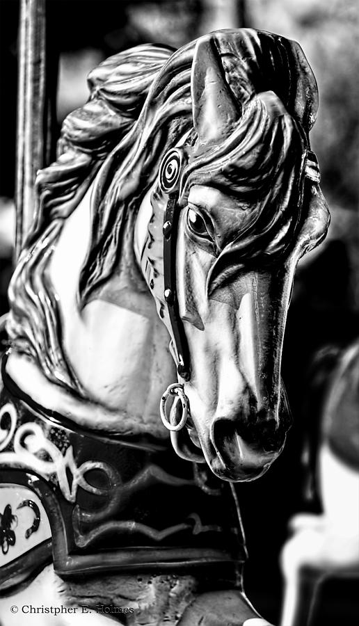 Carousel Horse Two - BW Photograph by Christopher Holmes
