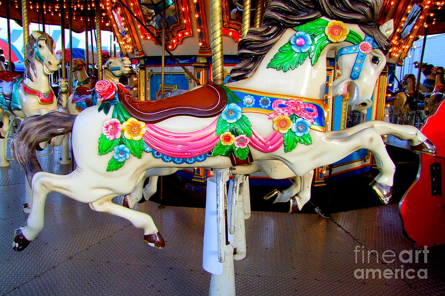 Horse Photograph - Carousel Horse with Flower Drape by Mary Deal