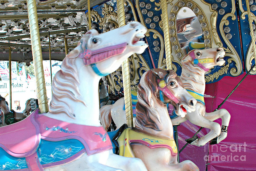 Carousel Horses - Dreamy Baby Pink Carousel Merry Go Round Horses  Photograph by Kathy Fornal
