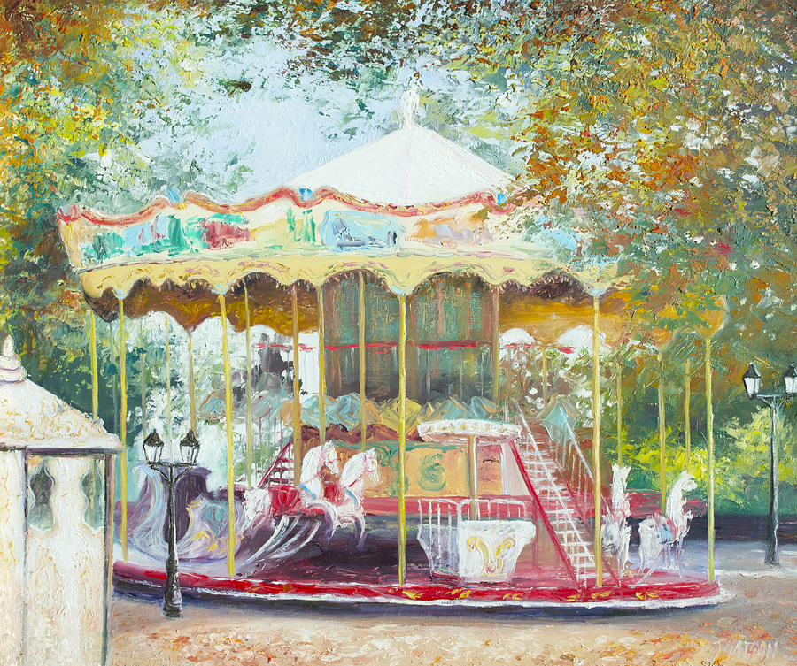 Carousel in Montmartre Paris Painting by Jan Matson