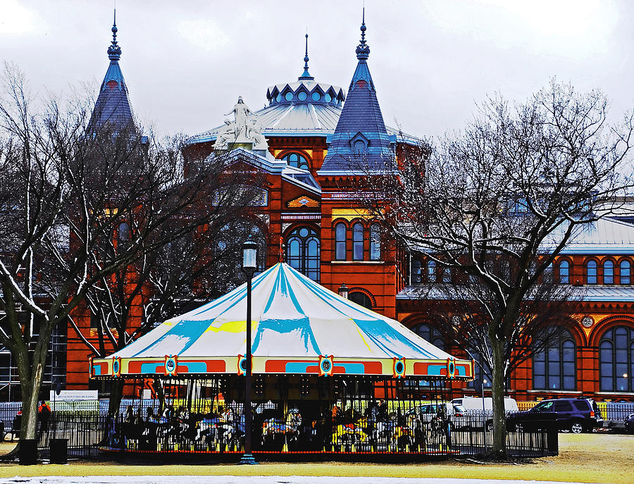 Carousel on the Mall in snow Photograph by Bill Jonscher