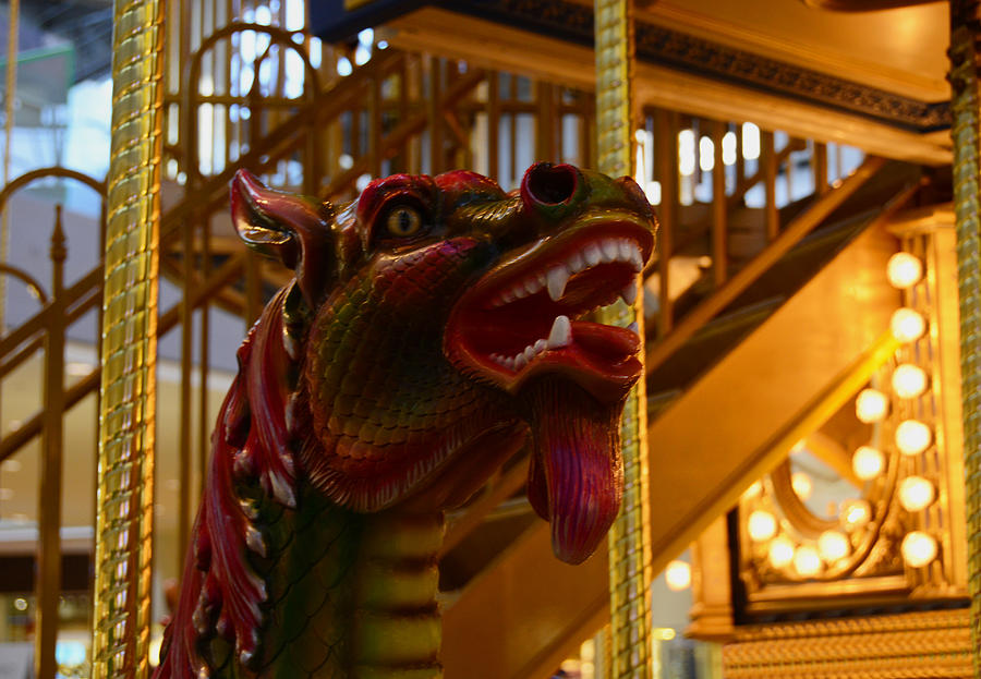 Vintage Carousel Red Dragon - 2 Photograph by Renee Anderson