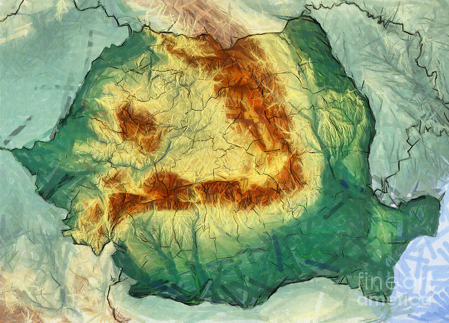 Carpathian Mountains - Romanian Map Drawing by Daliana Pacuraru