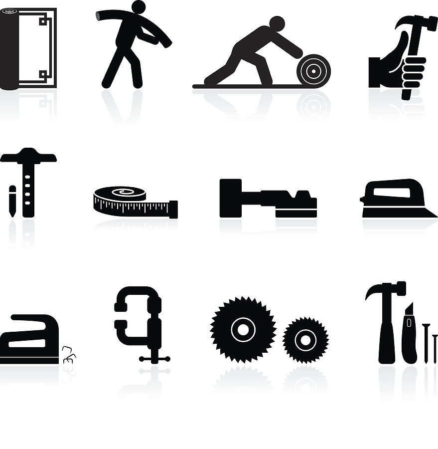 Carpenter Black And White Royalty Free Vector Icon Set Drawing by Bubaone