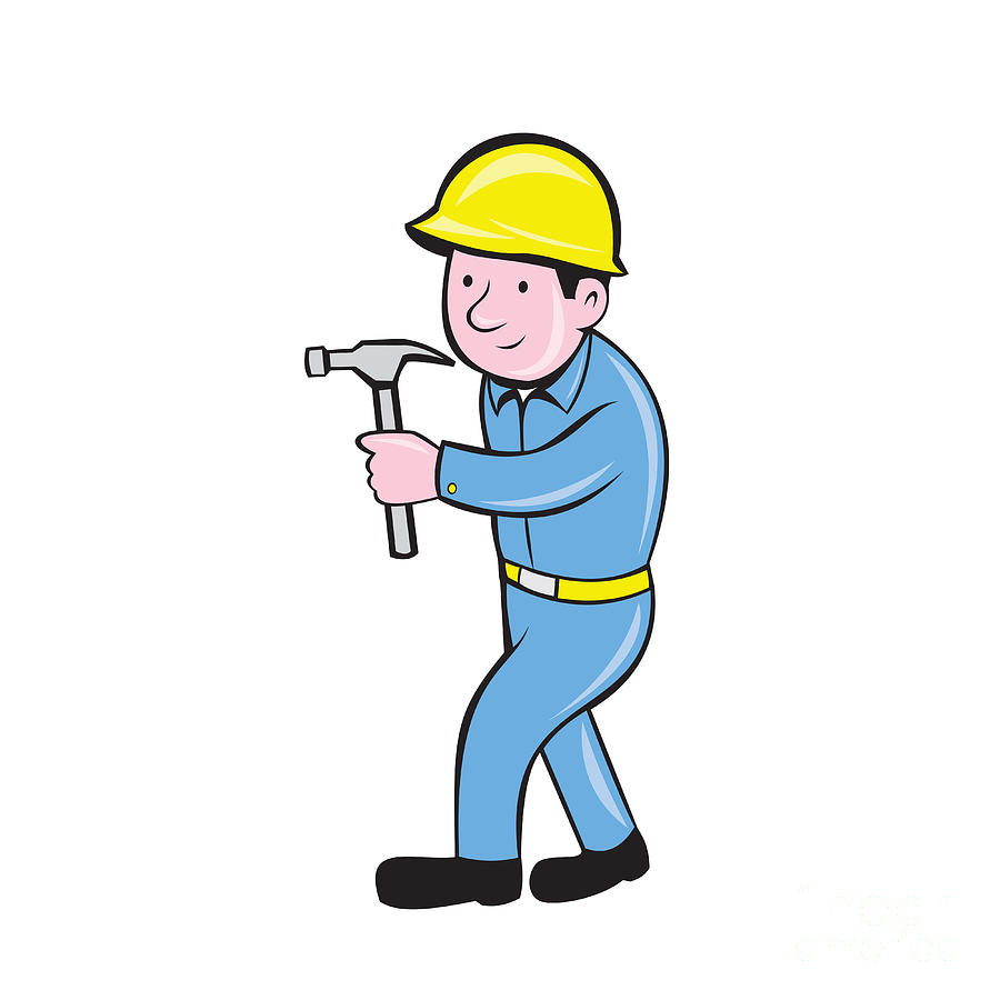 Carpenter Builder Hammer Walking Cartoon Digital Art by Aloysius Patrimonio  - Pixels