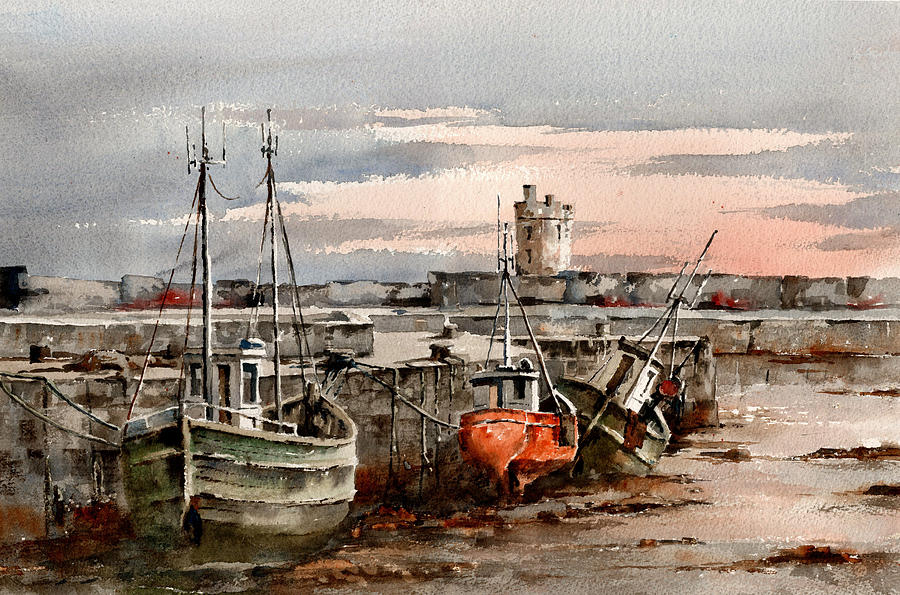 Boat Painting - Carraigholt Sunset Clare by Val Byrne