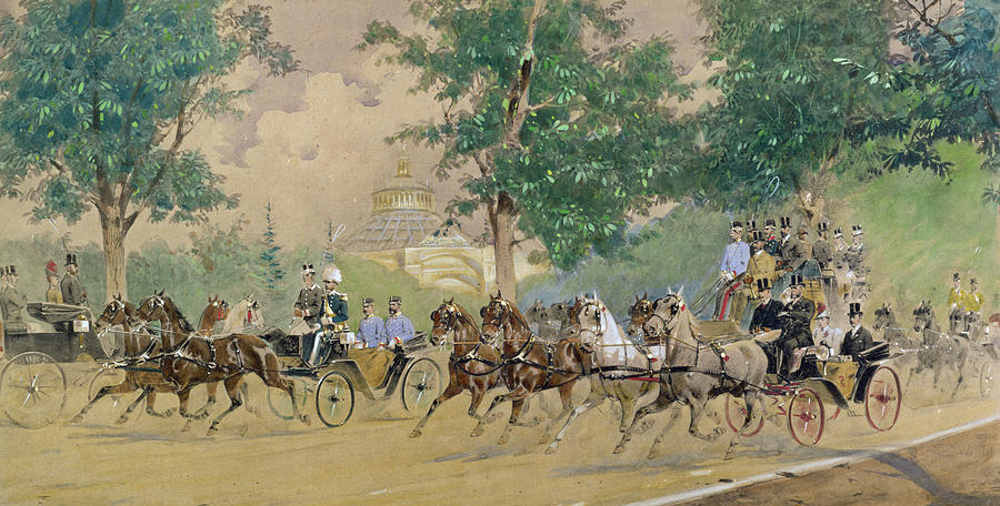 Horse Painting - Carriage Driving near the Rotunda in Vienna by Austrian School