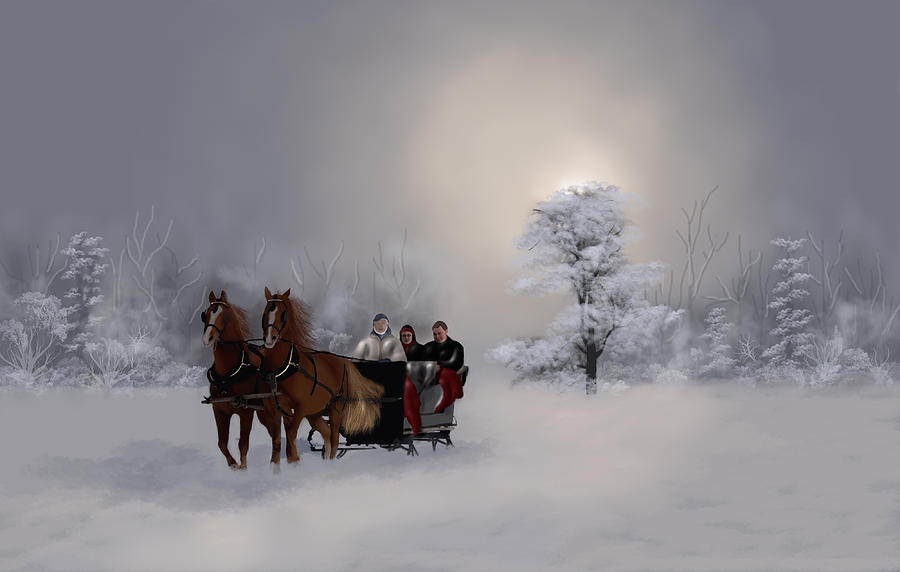 Winter Painting - Carriage by Johanne Dauphinais