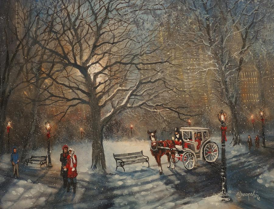 Carriage Ride in Central Park Painting by Tom Shropshire