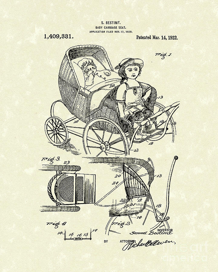 Carriage Seat 1922 Patent Art Drawing by Prior Art Design