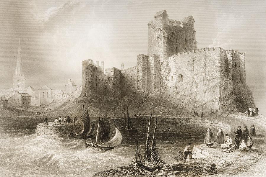 Architecture Drawing - Carrickfergus Castle, County Antrim, Northern Ireland, From Scenery And Antiquities Of Ireland by William Henry Bartlett