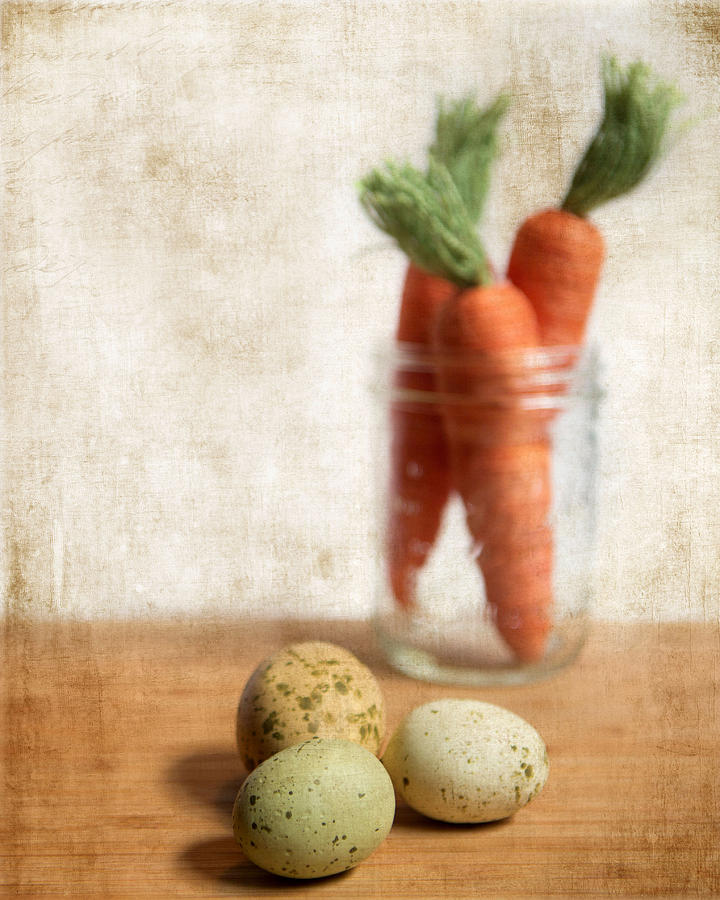 Egg Photograph - Carrots and Eggs 2 by Rebecca Cozart