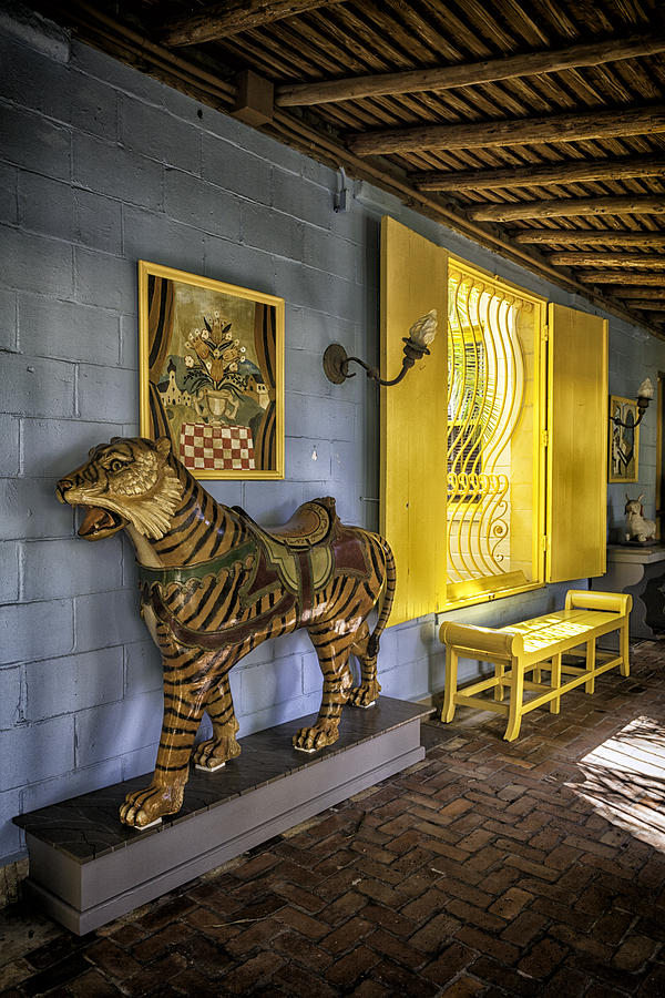 Tiger Photograph - Carrousel Tiger and Yellow Bench by Lynn Palmer