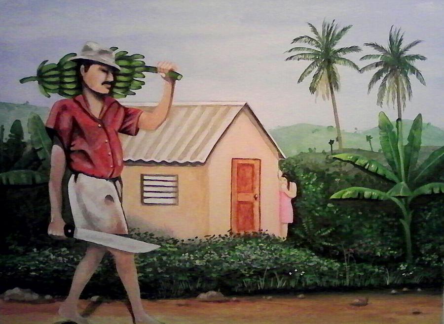 Banana Painting - Carrying plantain by Ramon Lopez Collazo