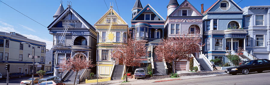 San Francisco Photograph - Cars Parked In Front Of Victorian by Panoramic Images