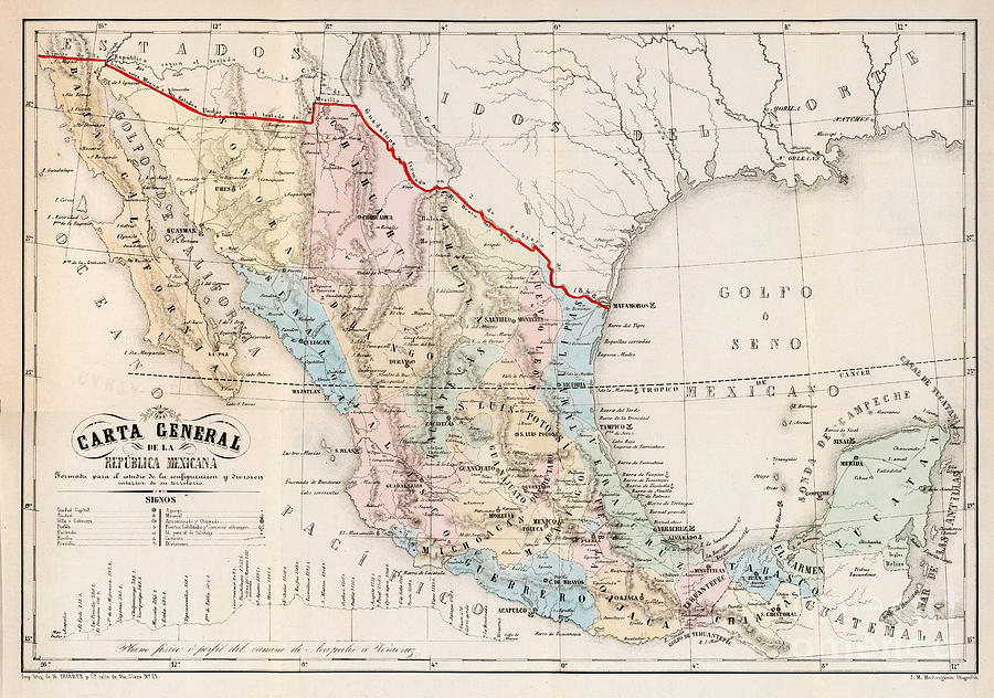 Carta General De La Republica Mexicana 1857 Painting by Celestial Images