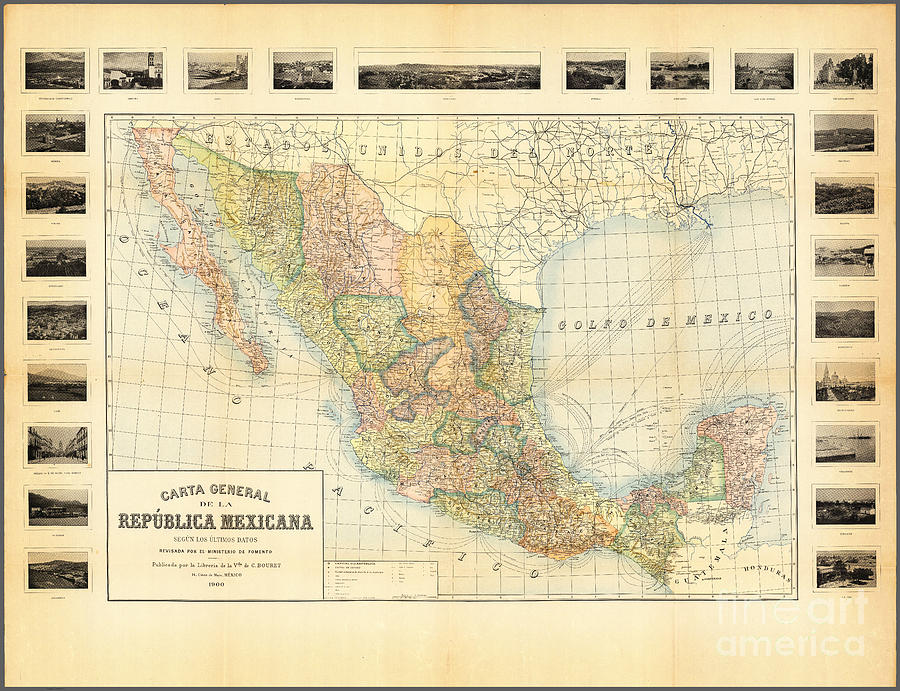 Map Painting - Carta general de la Republica Mexicana 1900 by Celestial Images