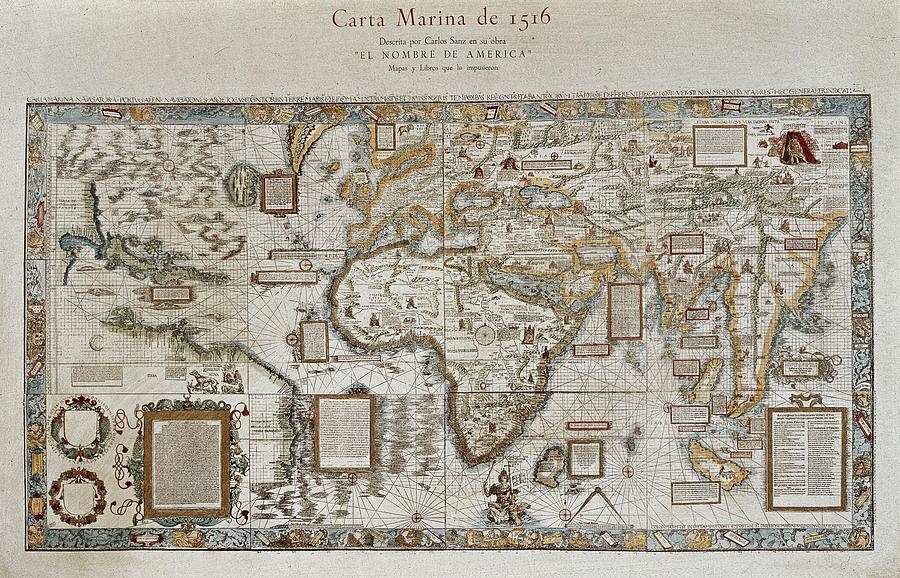 City Photograph - Carta Marina Map Of The Sea. 1516 by Everett