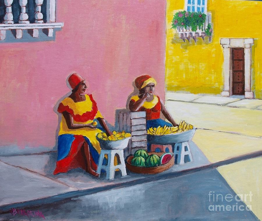 Cartagena sellers Painting by Jean Pierre Bergoeing