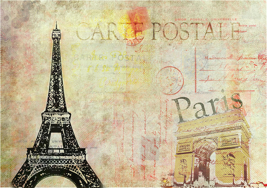 carte postal paris Carte postale de Paris Digital Art by Patricia Hubert