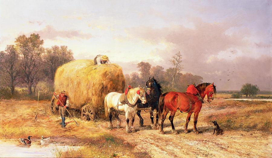 Duck Photograph - Carting Hay, 19th Century Oil On Canvas by Alexis de Leeuw