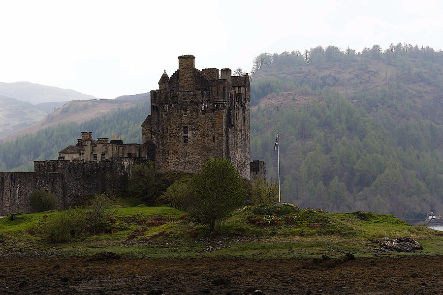 Cartoon - Structure of the Eilean Donan Castle in front with dry part of lake Digital Art by Ashish Agarwal