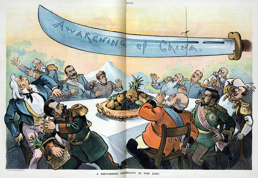 Cartoon Boxer Rebellion Painting by Granger
