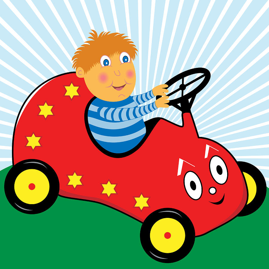 boy driving car cartoon