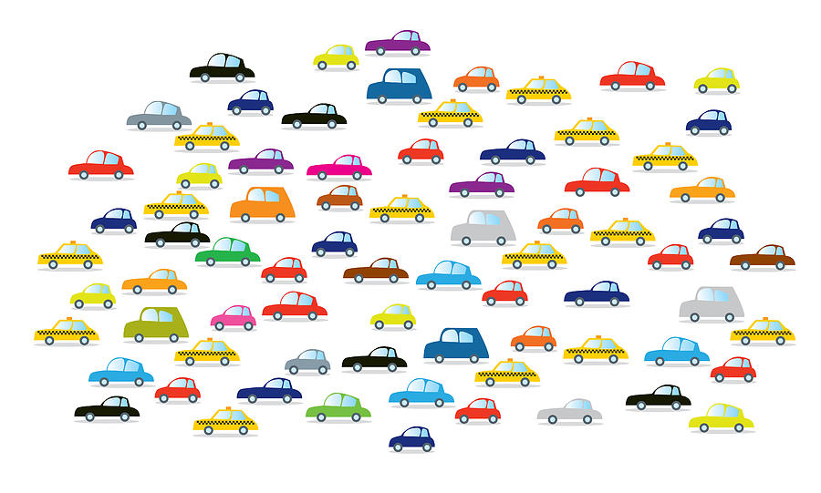 Cartoon cars on white background Photograph by Sean Gladwell