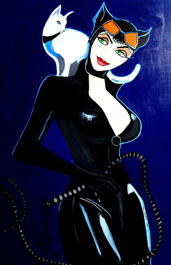Comic Cat Woman Painting by Nora Shepley
