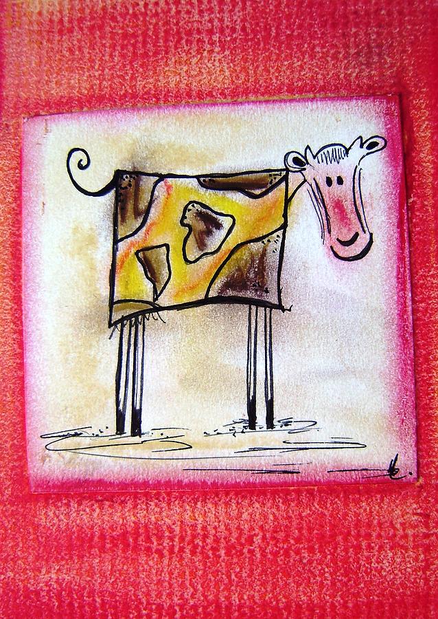 Cartoon Cow Says Moo Painting by Mary Cahalan Lee - aka PIXI