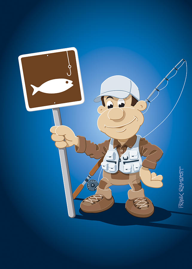 Cartoon Fisherman Fishing Sign Digital Art by Frank Ramspott | Fine Art ...